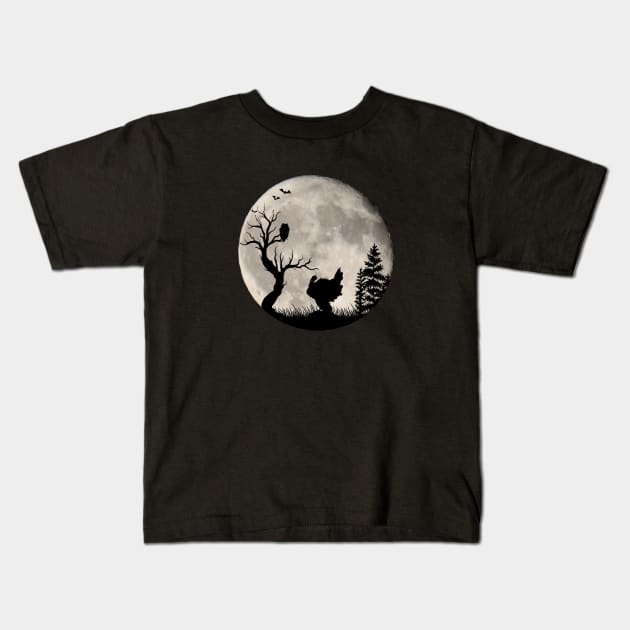 Romantic turkey with bat and owl in the moonlight full moon Kids T-Shirt by BurunduXX-Factory